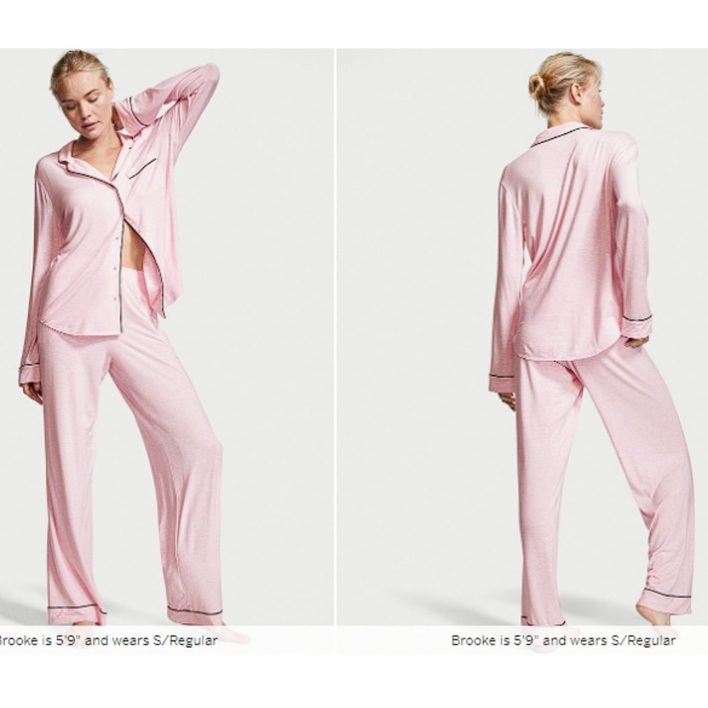 VS Modal Long Pajama Set XL Long Approx. 32" Inseam Pink Petal Heather NWT